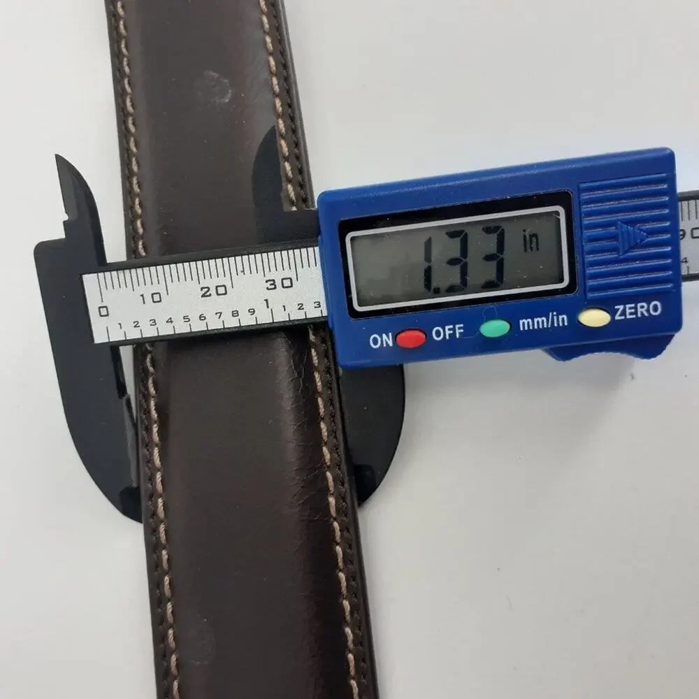 Dickies Men's Brown Leather Belt Silver Town Squared Buckle Casual Size 43